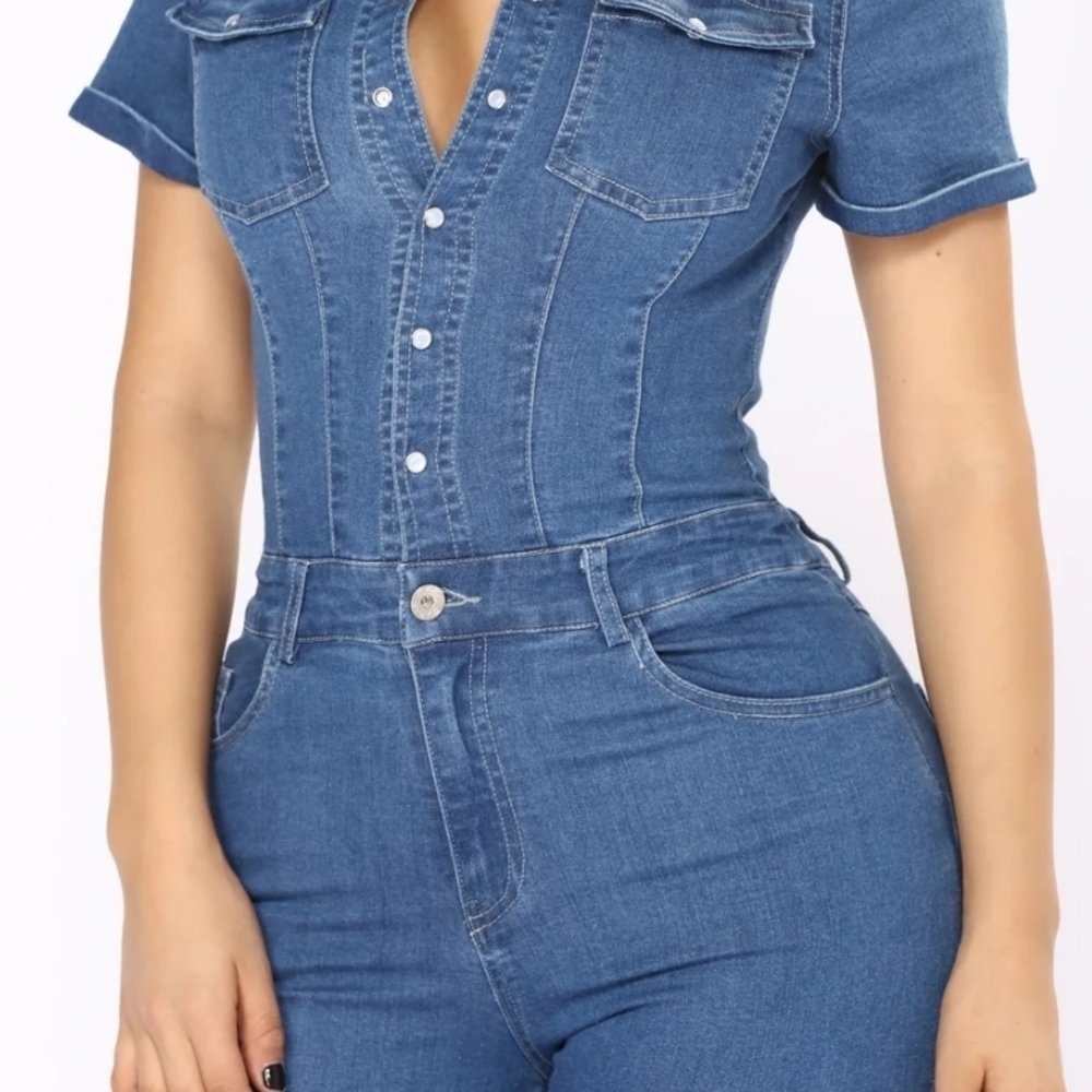 Fashion Nova Blue Denim Jumpsuit